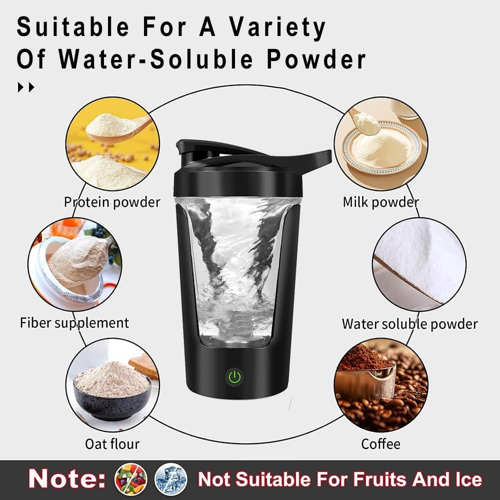 Electric Protein Shaker Bottle-Usb-C Rechargeable Protein Shake Mixer Cup-450Ml Portable Bottle Shaker for Protein Shakes and Coffee (Black)