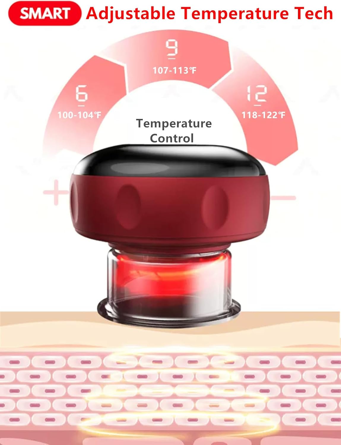 Smart Dynamic Cupping Therapy Set,Cellulite Massager 4 in 1 Vacuum Therapy Machine Cellulite Remover,Gua Sha Massage Tool With12 Level Temperature and Suction, 12 Level-Red