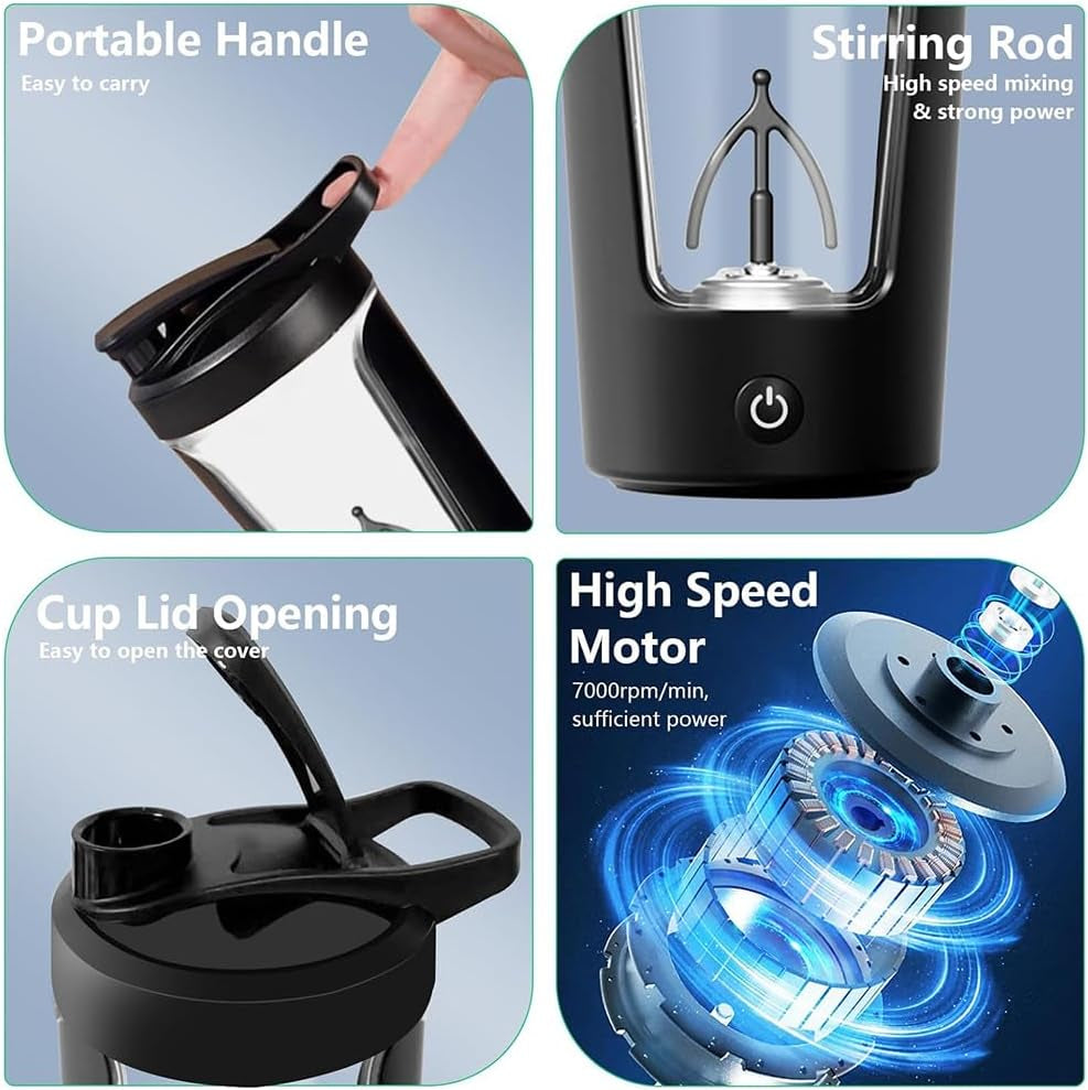 Electric Protein Shaker Bottle-Usb-C Rechargeable Protein Shake Mixer Cup-450Ml Portable Bottle Shaker for Protein Shakes and Coffee (Black)