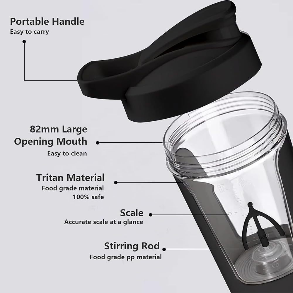 Electric Protein Shaker Bottle-Usb-C Rechargeable Protein Shake Mixer Cup-450Ml Portable Bottle Shaker for Protein Shakes and Coffee (Black)