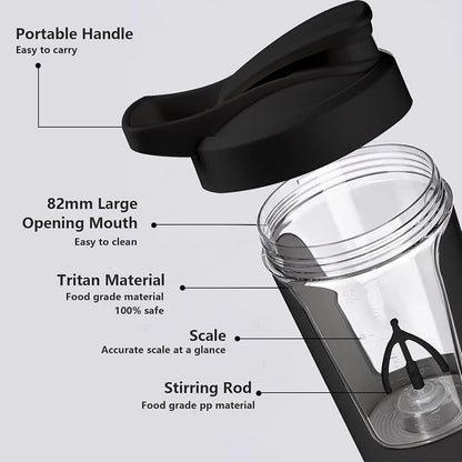 Electric Protein Shaker Bottle-Usb-C Rechargeable Protein Shake Mixer Cup-450Ml Portable Bottle Shaker for Protein Shakes and Coffee (Black)