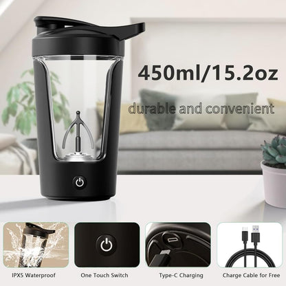 Electric Protein Shaker Bottle-Usb-C Rechargeable Protein Shake Mixer Cup-450Ml Portable Bottle Shaker for Protein Shakes and Coffee (Black)