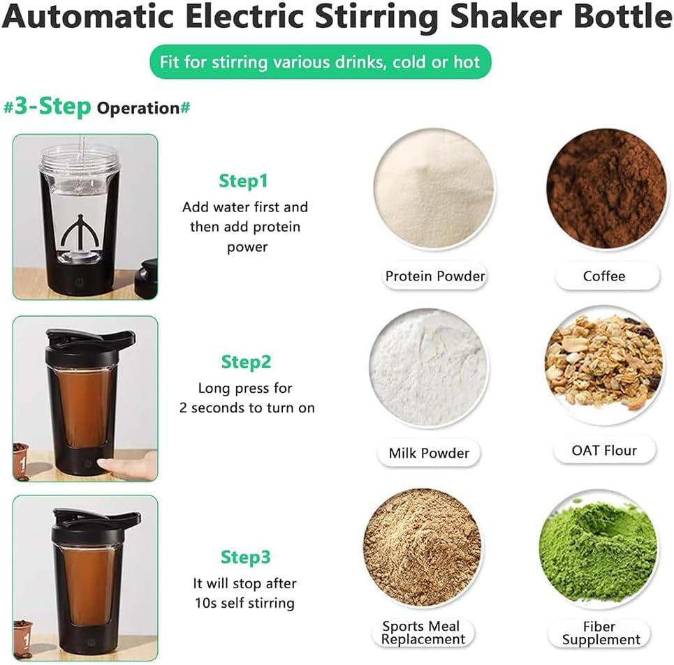 Electric Protein Shaker Bottle-Usb-C Rechargeable Protein Shake Mixer Cup-450Ml Portable Bottle Shaker for Protein Shakes and Coffee (Black)